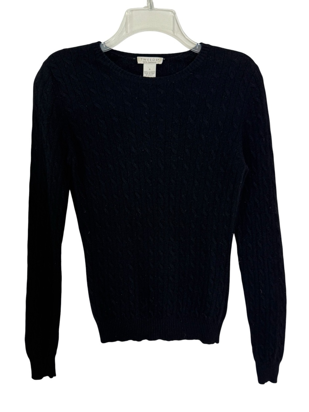 Vintage Tweeds 100% Cashmere Cable Knit Crewneck Sweater Black Size S - Picture 3 of 6